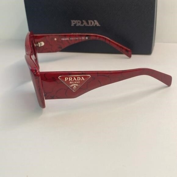 - New Authentic PRADA Acetate Symbole Sunglasses SPR 13Z Red Marble - Picture 6 of 12